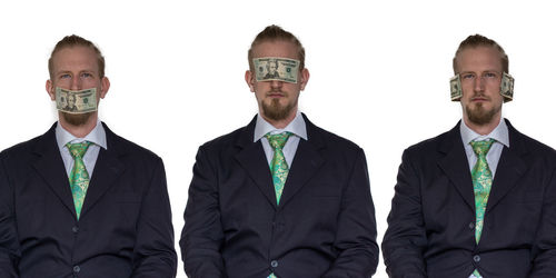 Portrait of friends against white background