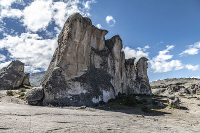 Rock formations on landscape against sky