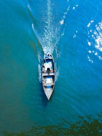 High angle view of ship in sea