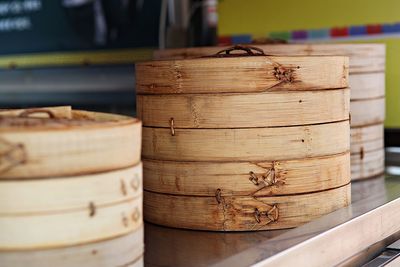 Close-up of bread on wooden table