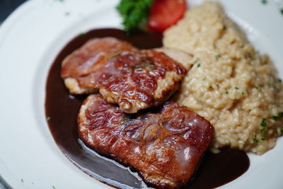 High angle view of meal served in plate