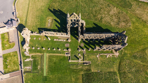 High angle view of lawn on field