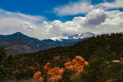 Scenic view of mountains against cloudy sky