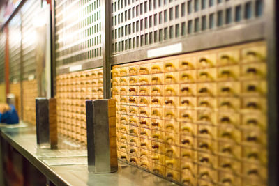 Boxes in wall at temple