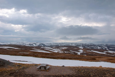 Scenic view of snowcapped mountains against sky