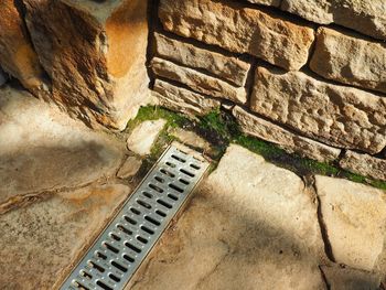 High angle view of brick wall