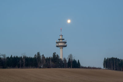 View of tower against clear blue sky