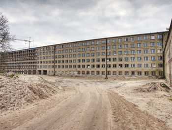 Old abandoned houses in prora. renovation of destroyed block of flats. prora, ruegen island, germany