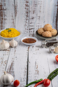 High angle view of food on table