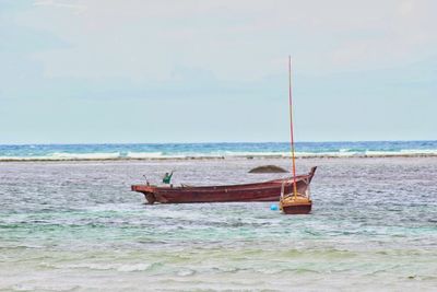 Boat on beach against sky