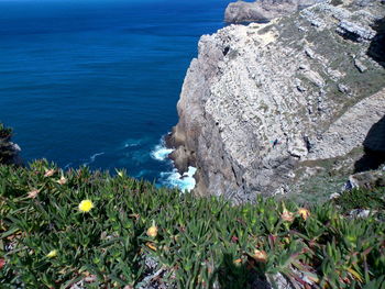 High angle view of rocks on beach