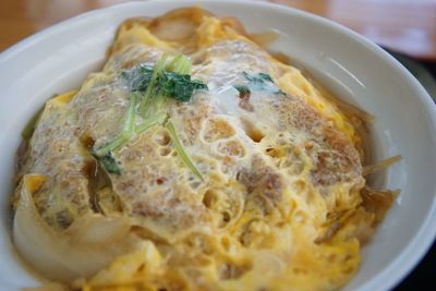 High angle view of meal served in bowl