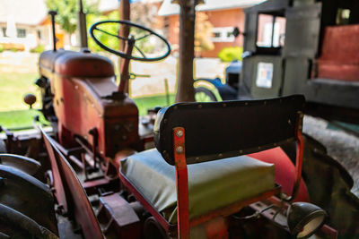 Close-up of empty chairs