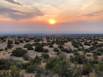 Scenic view of landscape against sky during sunset