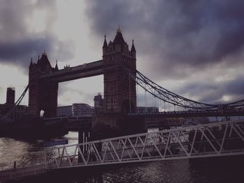 View of suspension bridge against cloudy sky