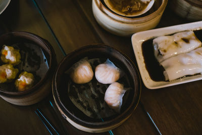 High angle view of food in bowl on table