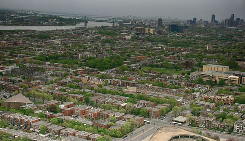 High angle view of road amidst buildings in city