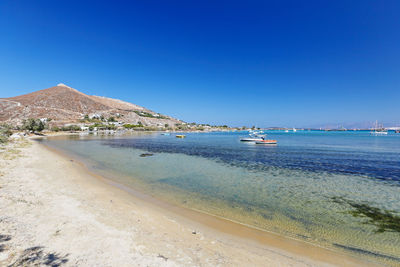 Scenic view of sea against clear blue sky