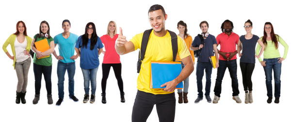 Group of people against white background