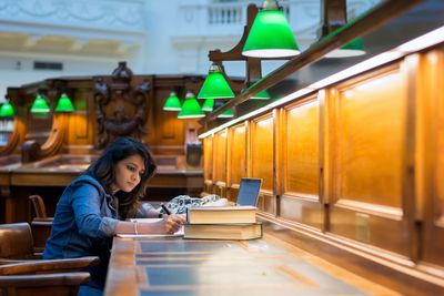 Woman working on table