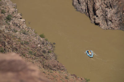 High angle view of rafting on colorado river