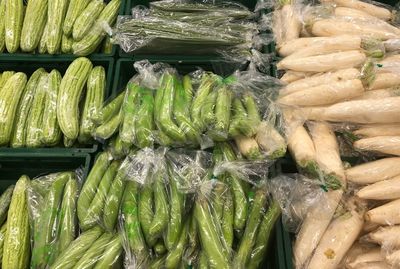 High angle view of vegetables for sale in market
