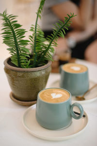 Close-up of coffee served on table