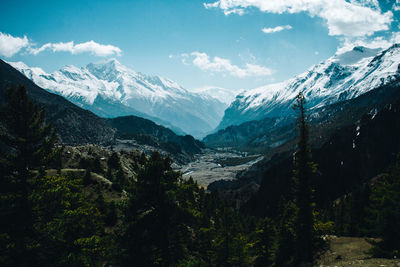 Scenic view of snowcapped mountains against sky