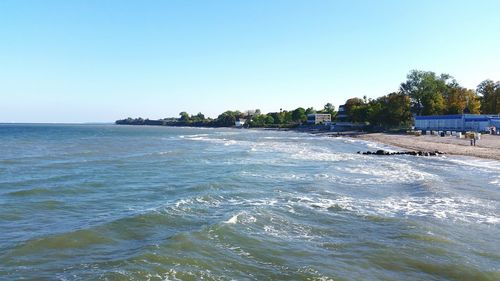 Scenic view of sea against clear sky