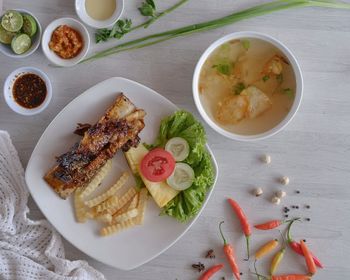 High angle view of food on table