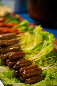 Close-up of meal served on table