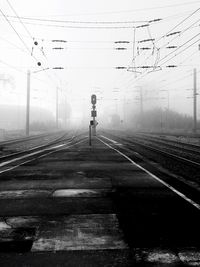 Railroad tracks in foggy weather