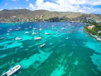 Aerial view of boats in sea