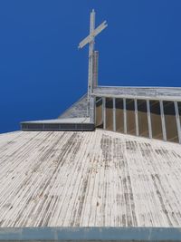 Low angle view of building against clear blue sky