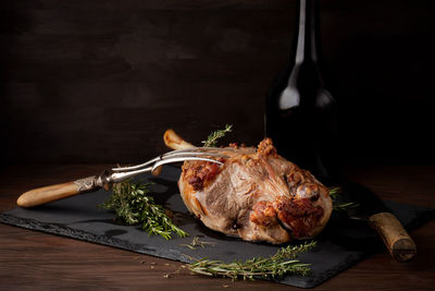 Close-up of meat on cutting board