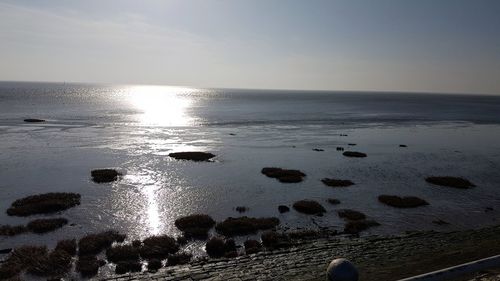 Scenic view of sea against sky at sunset