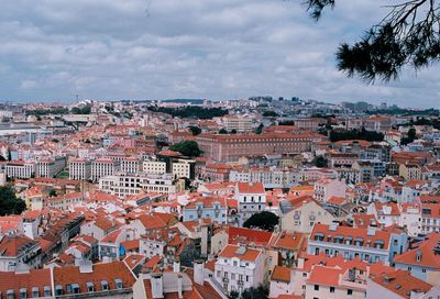 High angle view of townscape against sky