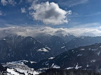 Scenic view of snowcapped mountains against sky