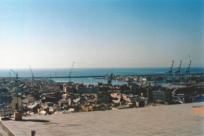 Scenic view of sea against clear blue sky