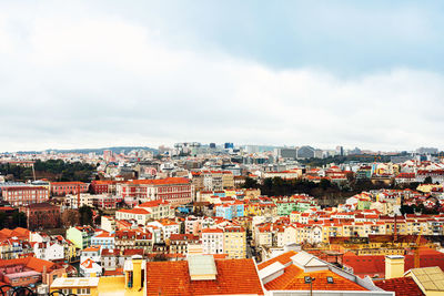 High angle shot of townscape against sky