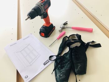 High angle view of mannequin on table