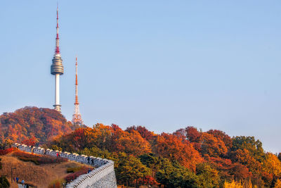 Low angle view of communications tower