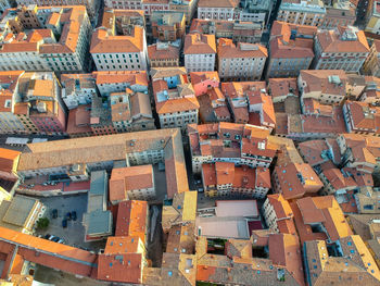 High angle view of buildings in city