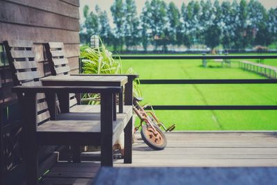 Empty bench in park