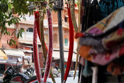 Close-up of clothes for sale in market