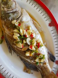 High angle view of meal served in plate
