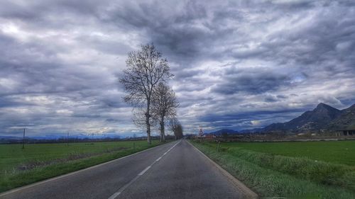 Road amidst plants on field against sky