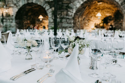 Place setting on table during wedding