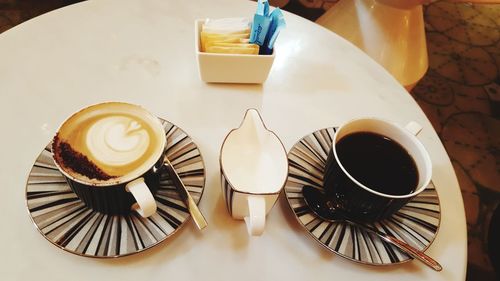 High angle view of coffee on table