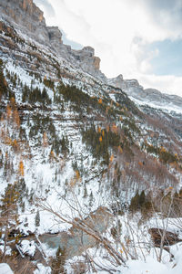 Scenic view of snow covered mountains against sky